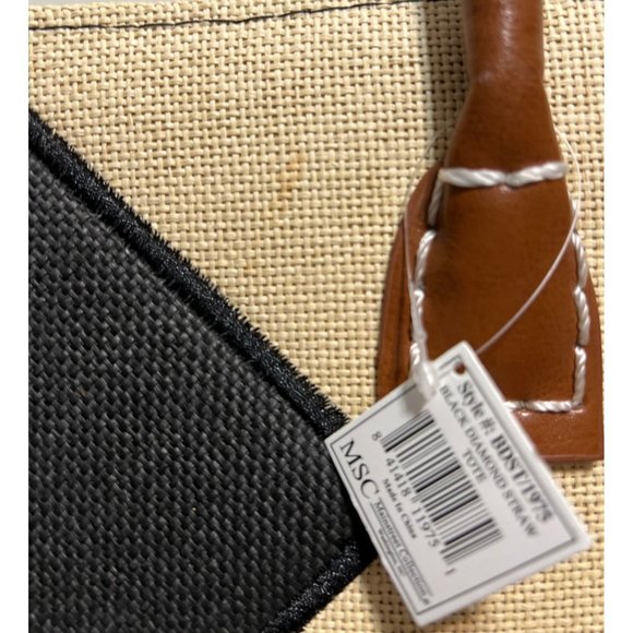 LARGE Diamond straw tan black tote bag NWT Summer beach pool farmer's market new - Picture 5 of 13